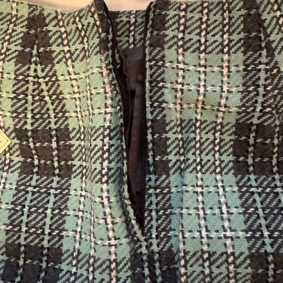 Jessica Scott Vintage Green Gray Plaid Light Tweed Pencil Skirt Size 12 - Picture 5 of 6